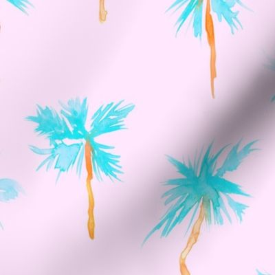 Palm d'Azur on blush pink - watercolor palms for beach and summer, larger scale