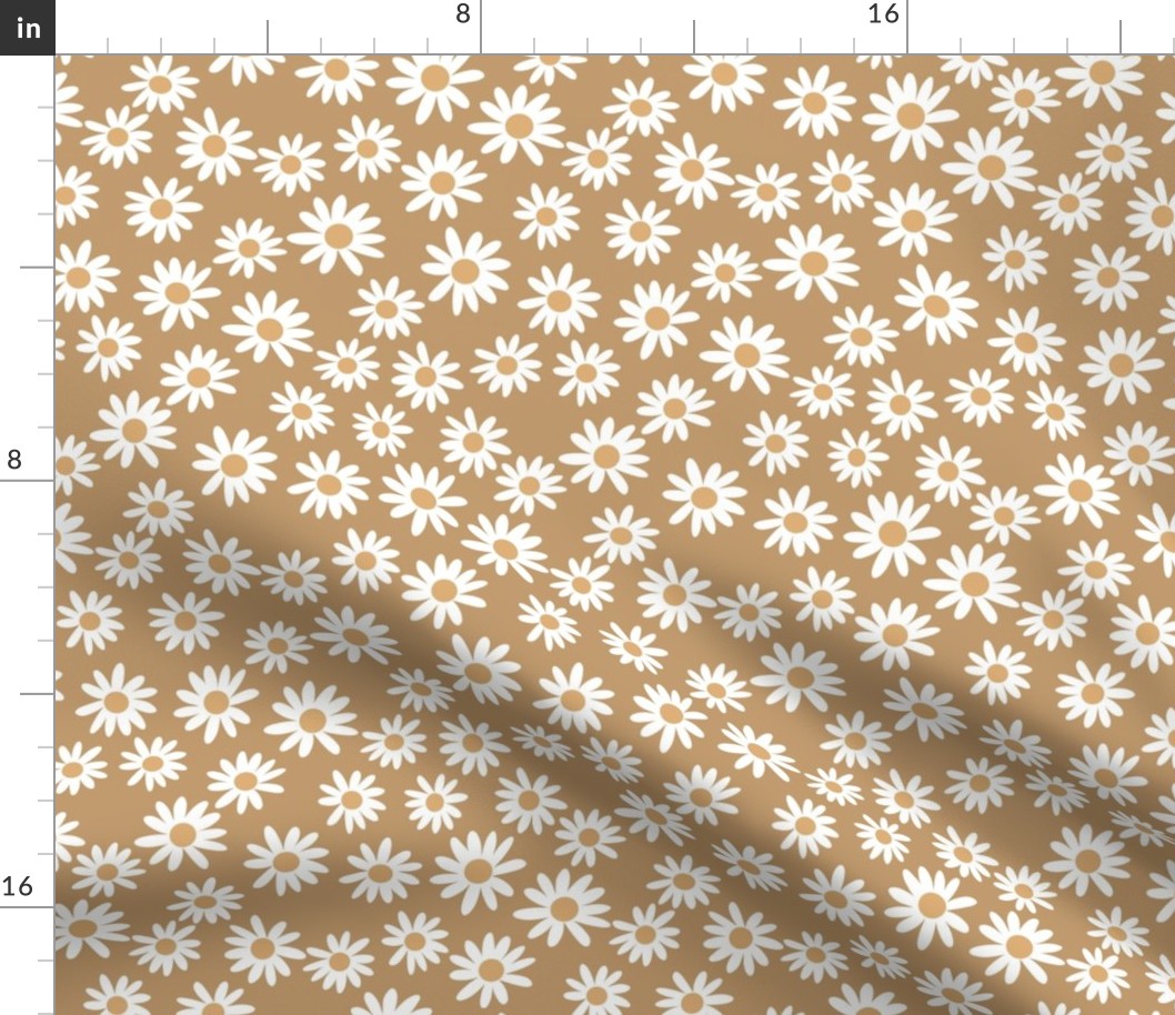  daisy flowers fabric - camel