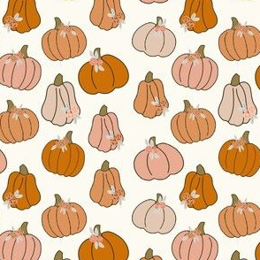 halloween pumpkins floral - muted colors fabric - cream