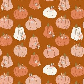 halloween pumpkins floral - muted colors fabric -terracotta