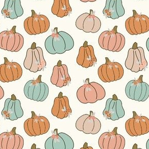 halloween pumpkins floral - muted colors fabric - cream with sage