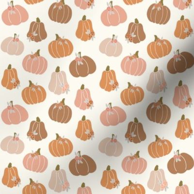 halloween pumpkins floral - muted colors fabric -cream no black