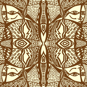 Exotic Faces Print Cream and Brown