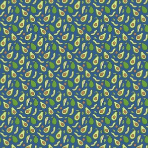 Avocado  Fabric on Dark Blue Tiny Small Micro 0,5 inch