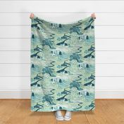 Mythical Creatures Toile lt green aqua teal 150