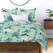 Mythical Creatures Toile lt green aqua teal 150