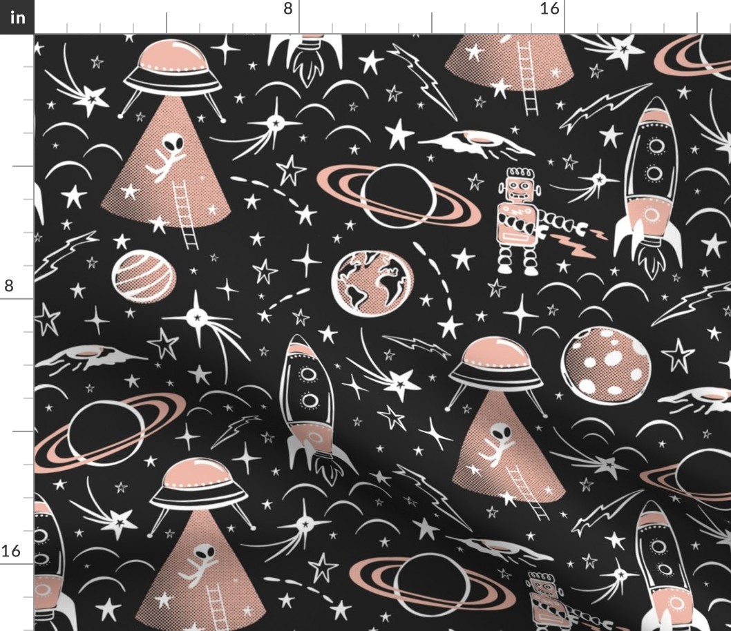 Out Of This World Toile - Black & Blush Pink Large Scale