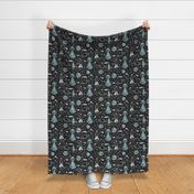 Out Of This World Toile - Black & Dusty Aqua Large Scale