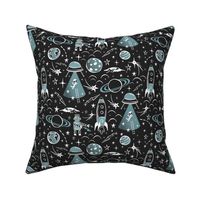Out Of This World Toile - Black & Dusty Aqua Regular Scale