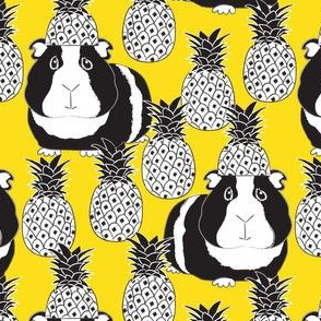 black and white guinea pigs and pineapples on yellow