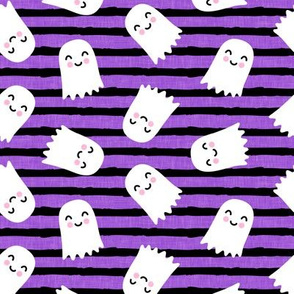 cute ghost - halloween kids happy ghost - black and purple stripes - LAD20