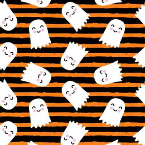 cute ghost - halloween kids happy ghost - black and orange stripes - LAD20