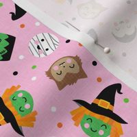 (small scale) halloween gang - pink - witch, mummy, werewolf, dracula, frankensteins monster - LAD20