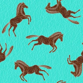 Wooden Ponies on Turquoise Leather