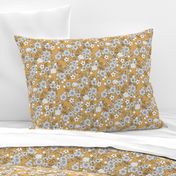 Retro english rose garden flowers and leaves boho blossom print nursery night mustard yellow gray white