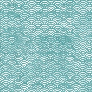 Japanese Ocean Waves in Turquoise (large scale) | Block print pattern, Japanese waves Seigaiha pattern in bright aqua blue.