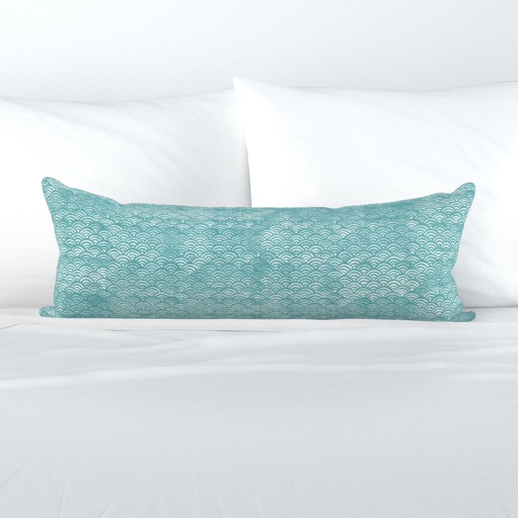 Japanese Ocean Waves in Turquoise (xl scale) | Block print pattern, Japanese waves Seigaiha pattern in bright aqua blue.