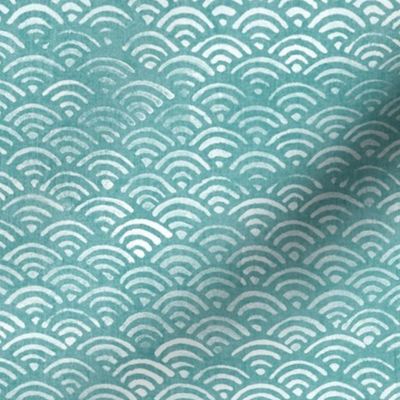 Japanese Ocean Waves in Turquoise (xl scale) | Block print pattern, Japanese waves Seigaiha pattern in bright aqua blue.