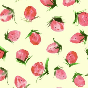 Woodland strawberry on cream - watercolor wild berries - sweet painted berry pattern