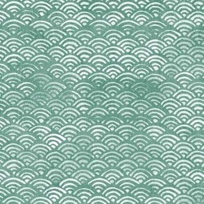 Japanese Ocean Waves in Jade Green (large scale) | Block print pattern, Japanese waves Seigaiha pattern in sea foam green.