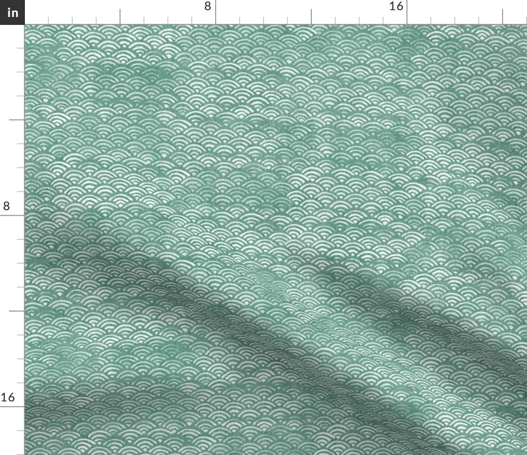 Japanese Ocean Waves in Jade Green (large scale) | Block print pattern, Japanese waves Seigaiha pattern in sea foam green.