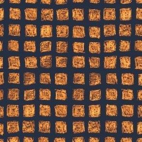batik square grid - autumn copper and gold on navy