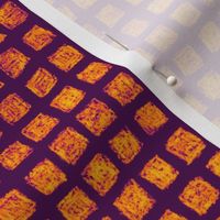 batik square grid - orange on purple