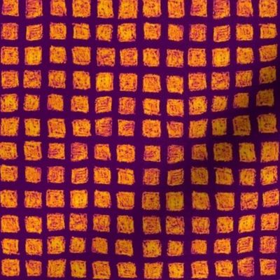 batik square grid - orange on purple