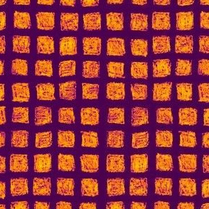 batik square grid - orange on purple