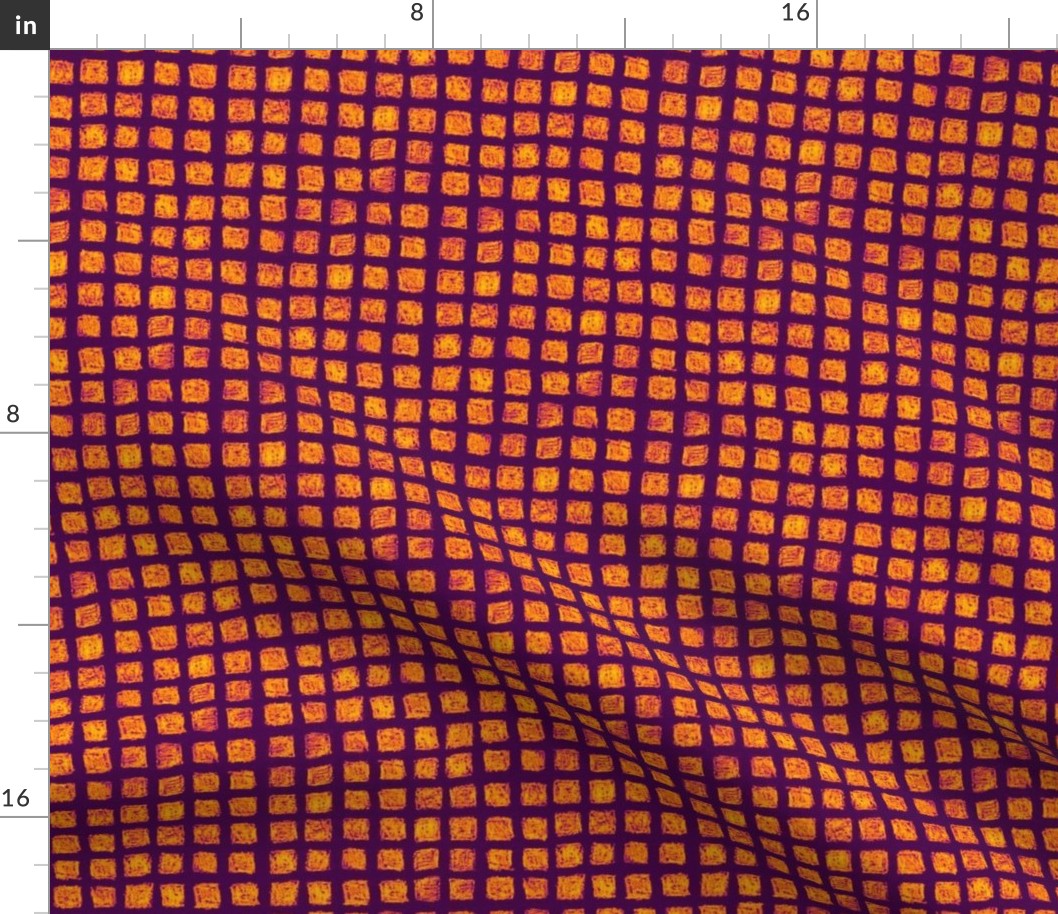 batik square grid - orange on purple