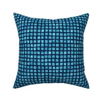 batik square grid - bright blue on navy