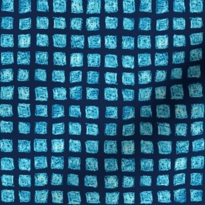 batik square grid - bright blue on navy