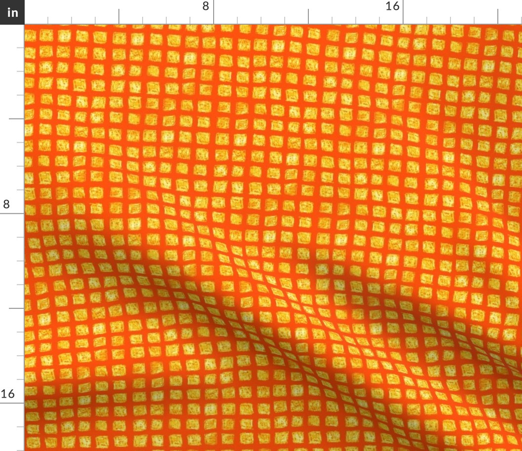 batik square grid - yellow on solar orange
