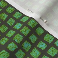 batik square grid - light blue and leaf green on khaki