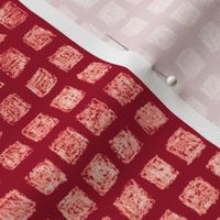 batik square grid  - white on cranberry red