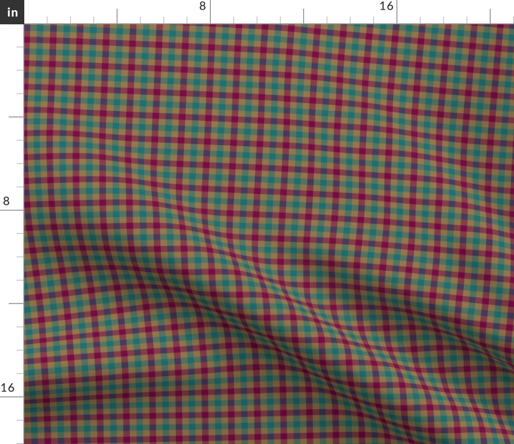 double moroccan gingham - teal, tan,  red-violet, 1/4" squares 