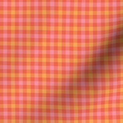 double gingham - pink, orange and vermilion, 1/4" squares 