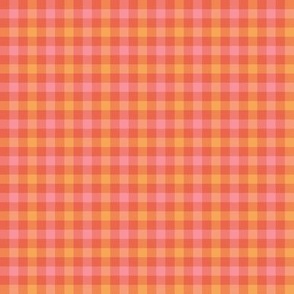 double gingham - pink, orange and vermilion, 1/4" squares 