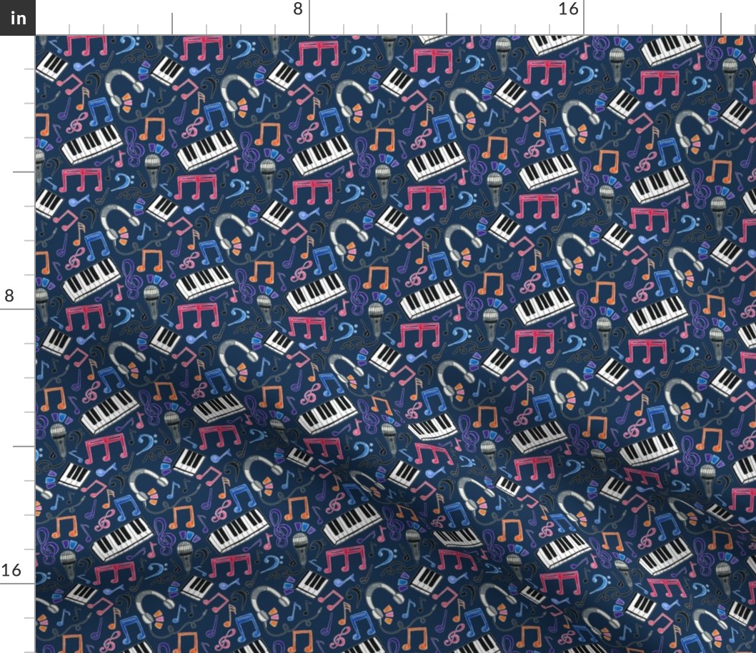 Good Beats - Music Notes & Symbols on Navy (Small Scale)