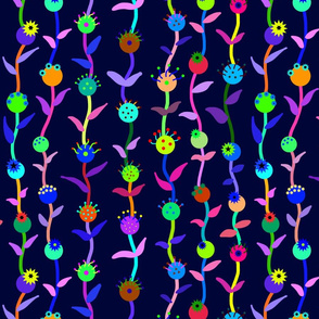 Abstract Hanging Flower Garden #2 - midnight blue, large 