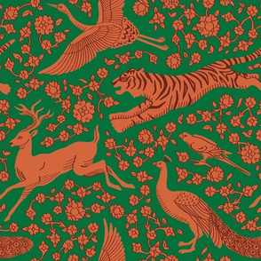 Persian Animals - Orange Emerald Green