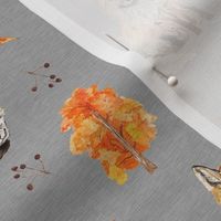 Hand Painted Foxes With Autumn Trees And Foliage Textured Grey Medium