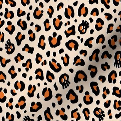 ★ SKULLS x LEOPARD ★ Halloween Pumpkin Orange and Ecru - Large Scale / Collection : Leopard Spots variations – Punk Rock Animal Prints 3