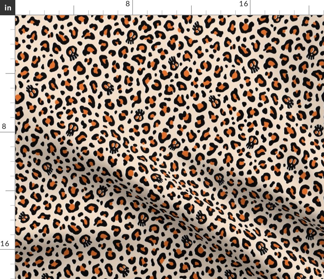 ★ SKULLS x LEOPARD ★ Halloween Pumpkin Orange and Ecru - Large Scale / Collection : Leopard Spots variations – Punk Rock Animal Prints 3