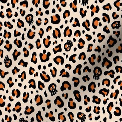 ★ SKULLS x LEOPARD ★ Halloween Pumpkin Orange and Ecru - Small Scale / Collection : Leopard Spots variations – Punk Rock Animal Prints 3