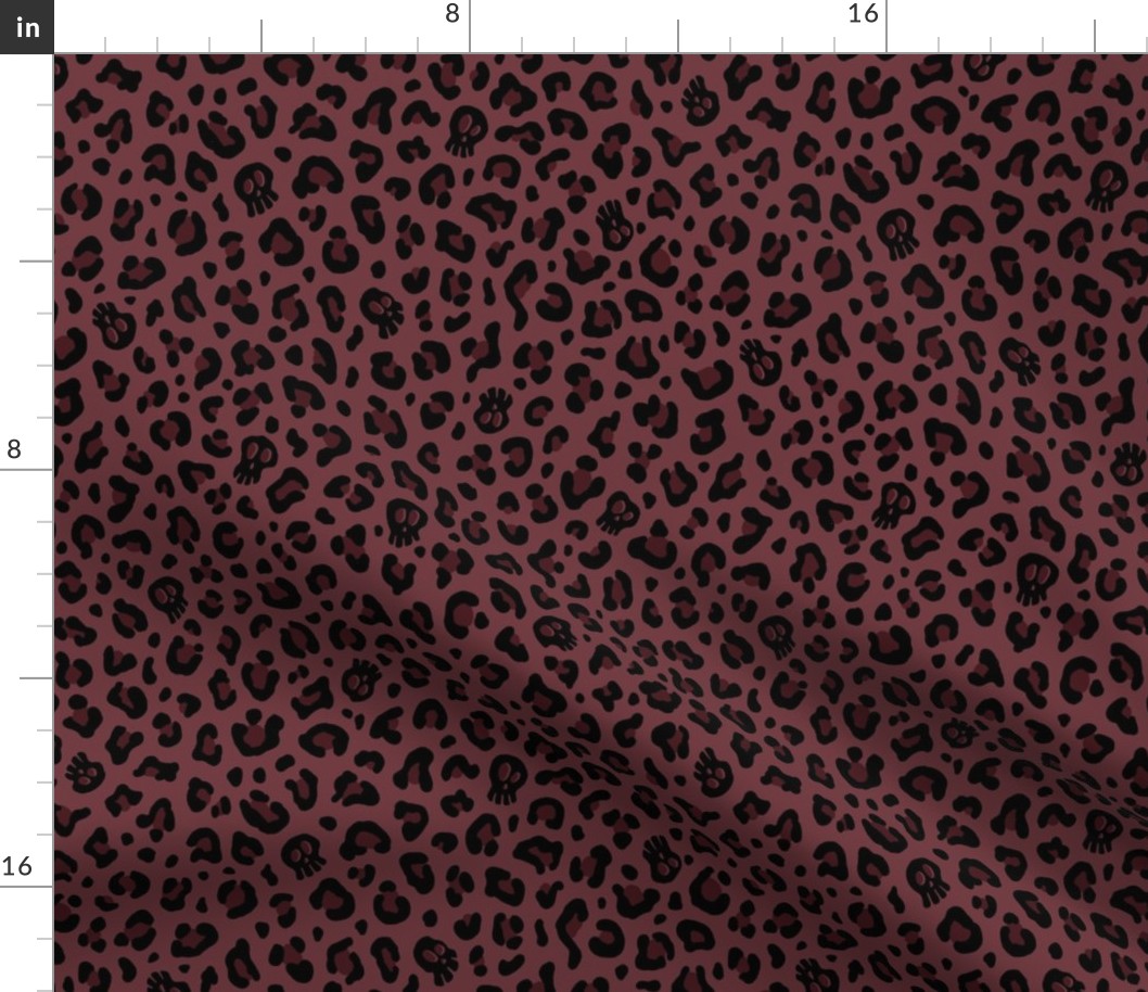 ★ SKULLS x LEOPARD ★ Dark Burgundy - Large Scale / Collection : Leopard Spots variations – Punk Rock Animal Prints 3