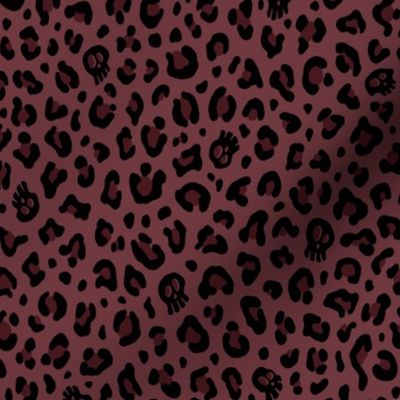 ★ SKULLS x LEOPARD ★ Dark Burgundy - Small Scale / Collection : Leopard Spots variations – Punk Rock Animal Prints 3