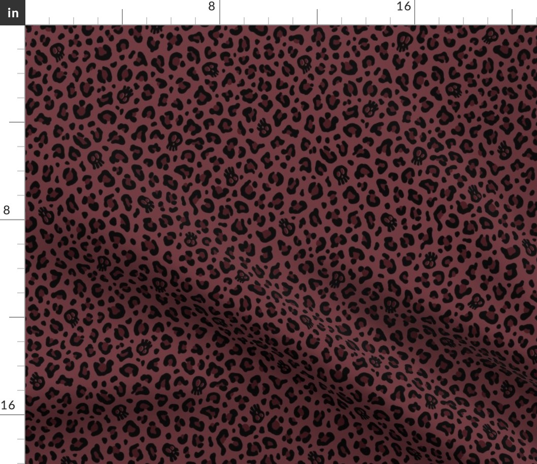 ★ SKULLS x LEOPARD ★ Dark Burgundy - Small Scale / Collection : Leopard Spots variations – Punk Rock Animal Prints 3