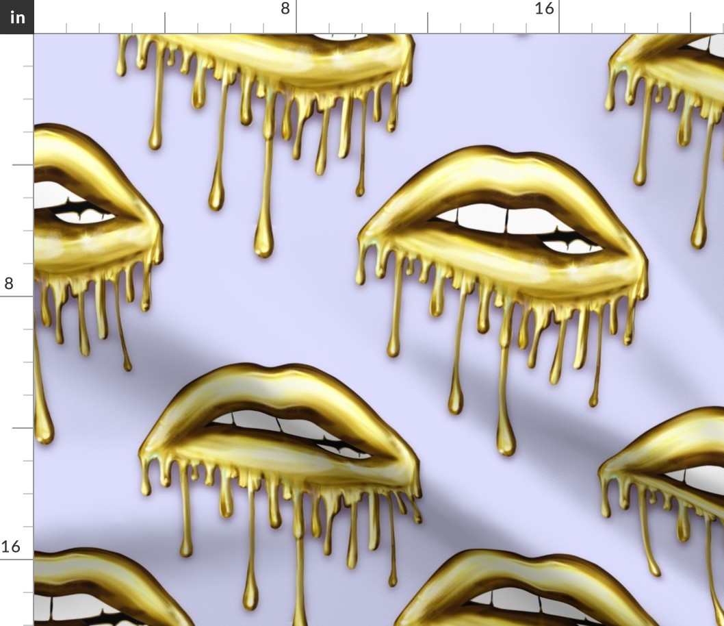 Gold Dripping Lips Light Purple Background