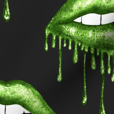 Lime Green Dripping Lips Black Background